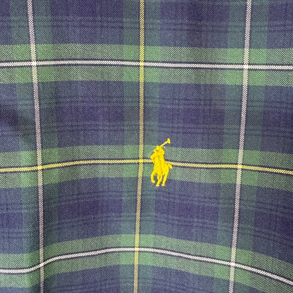 Ralph Lauren Plaid Button Down Men's XXL Navy Green Pony Logo Tartan Timeless - Picture 4 of 8